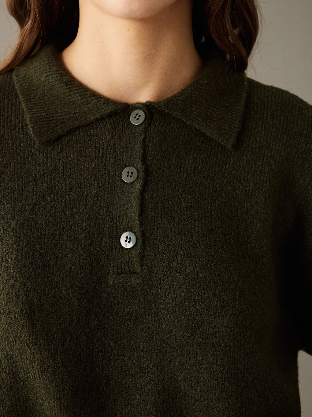 Polo Yaka Kadın Triko Kazak-6