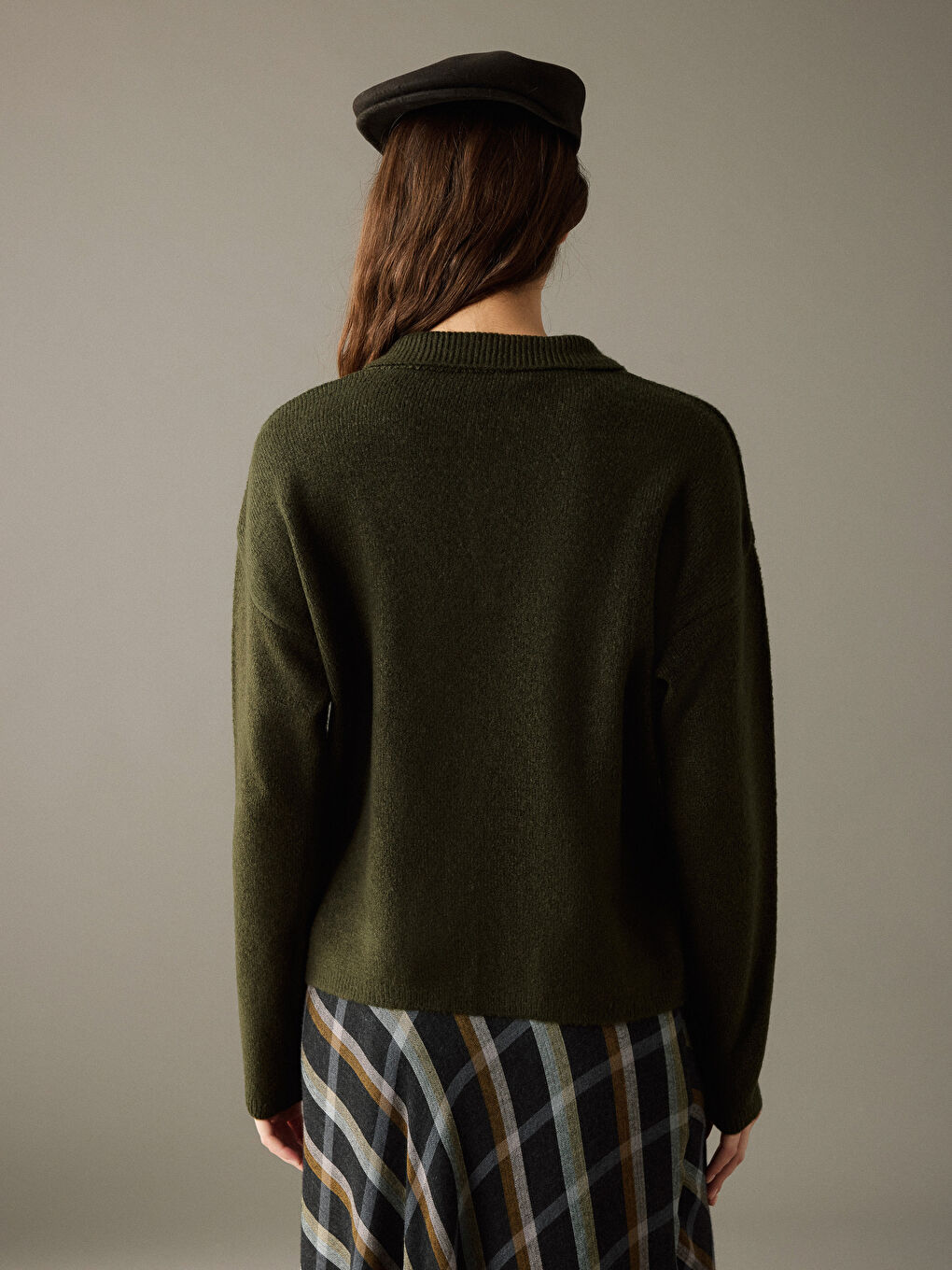 Polo Yaka Kadın Triko Kazak-9