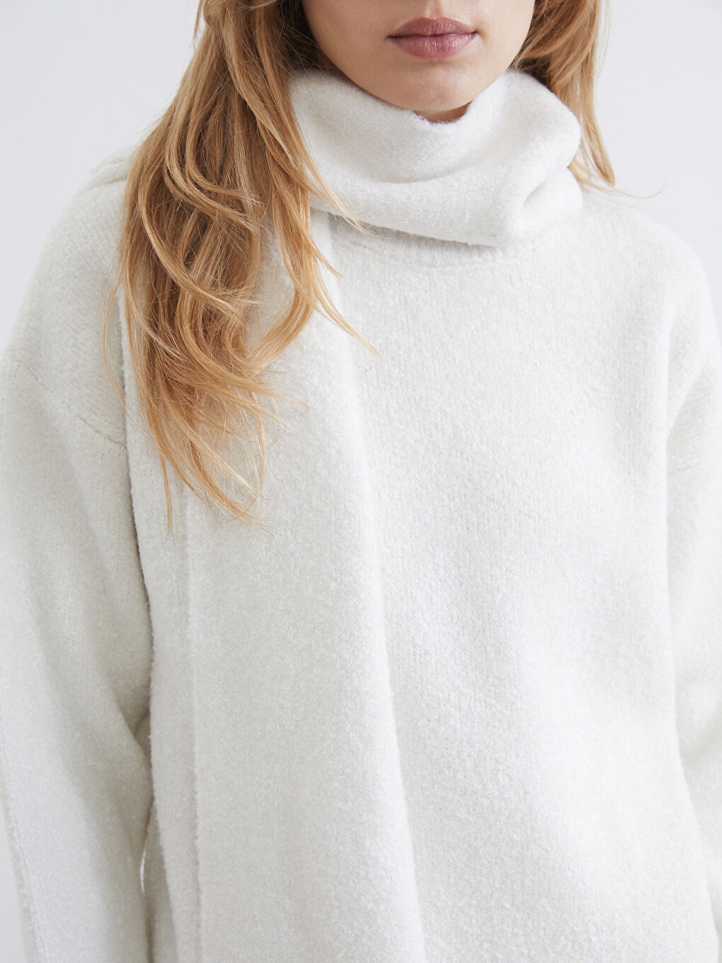 Ekru Şal Yaka Kadın Triko Kazak-2