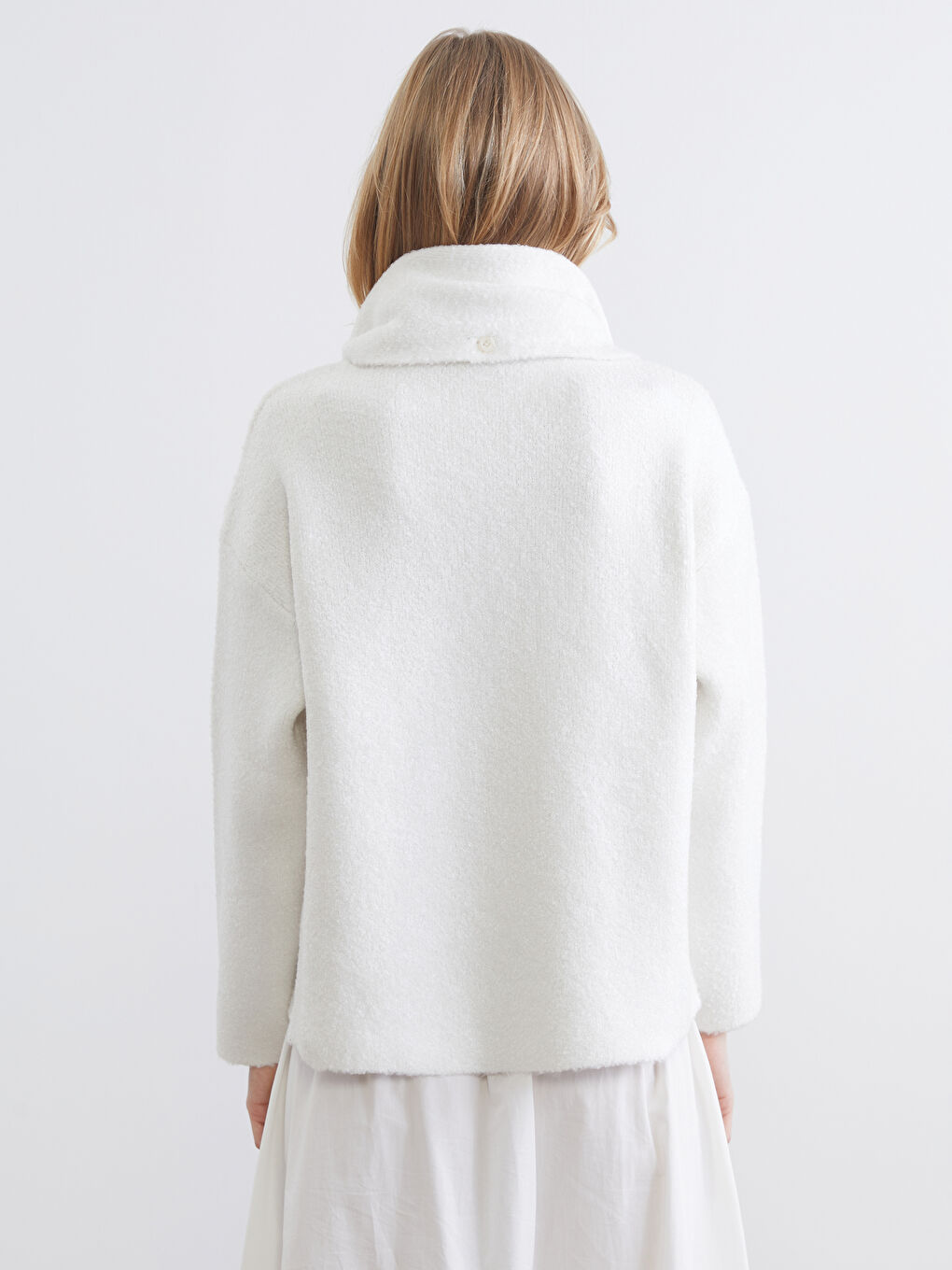 Ekru Şal Yaka Kadın Triko Kazak-3