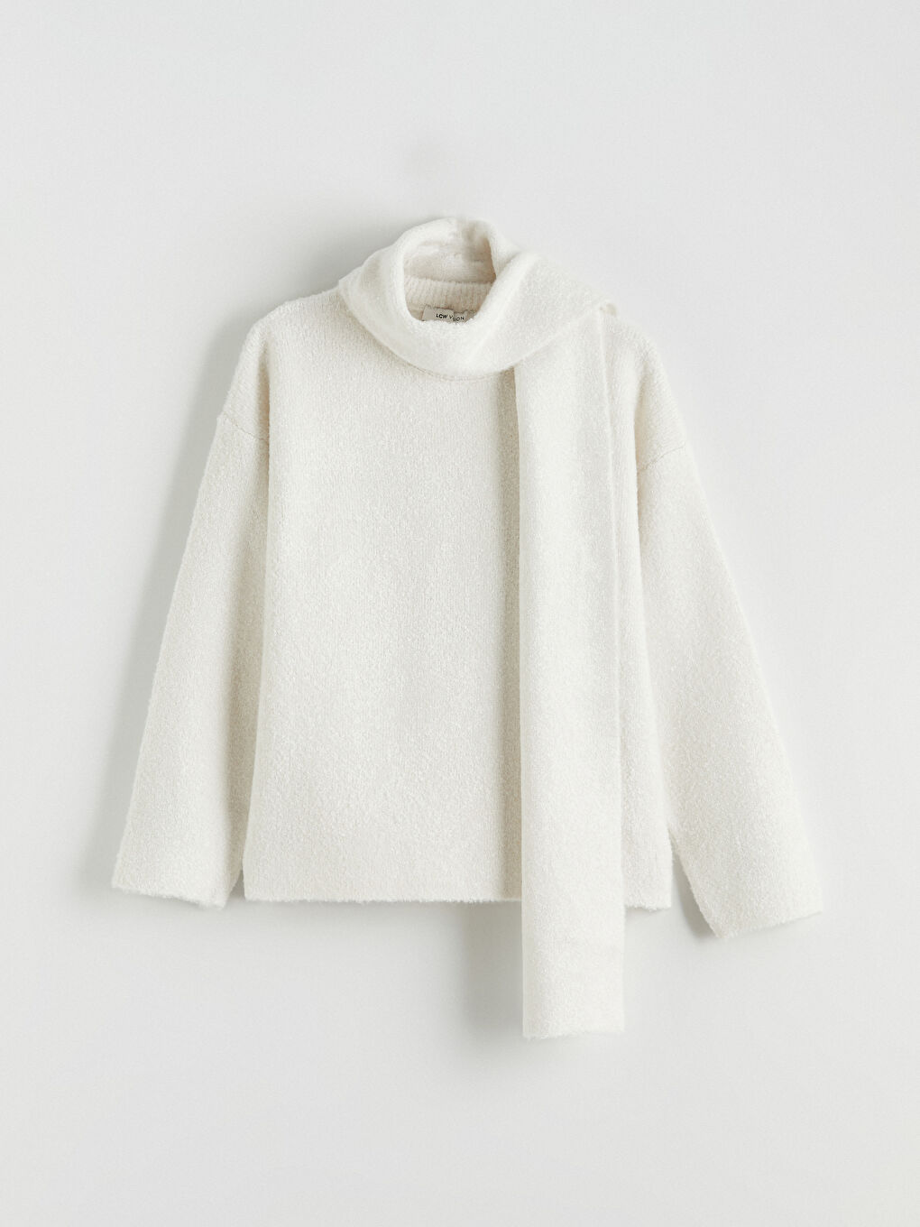 Ekru Şal Yaka Kadın Triko Kazak-4