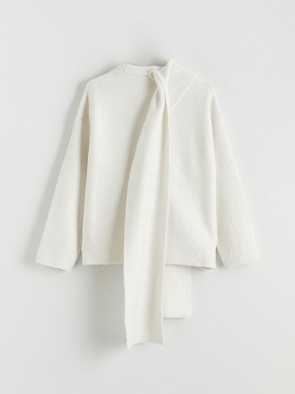 Ekru Şal Yaka Kadın Triko Kazak-11