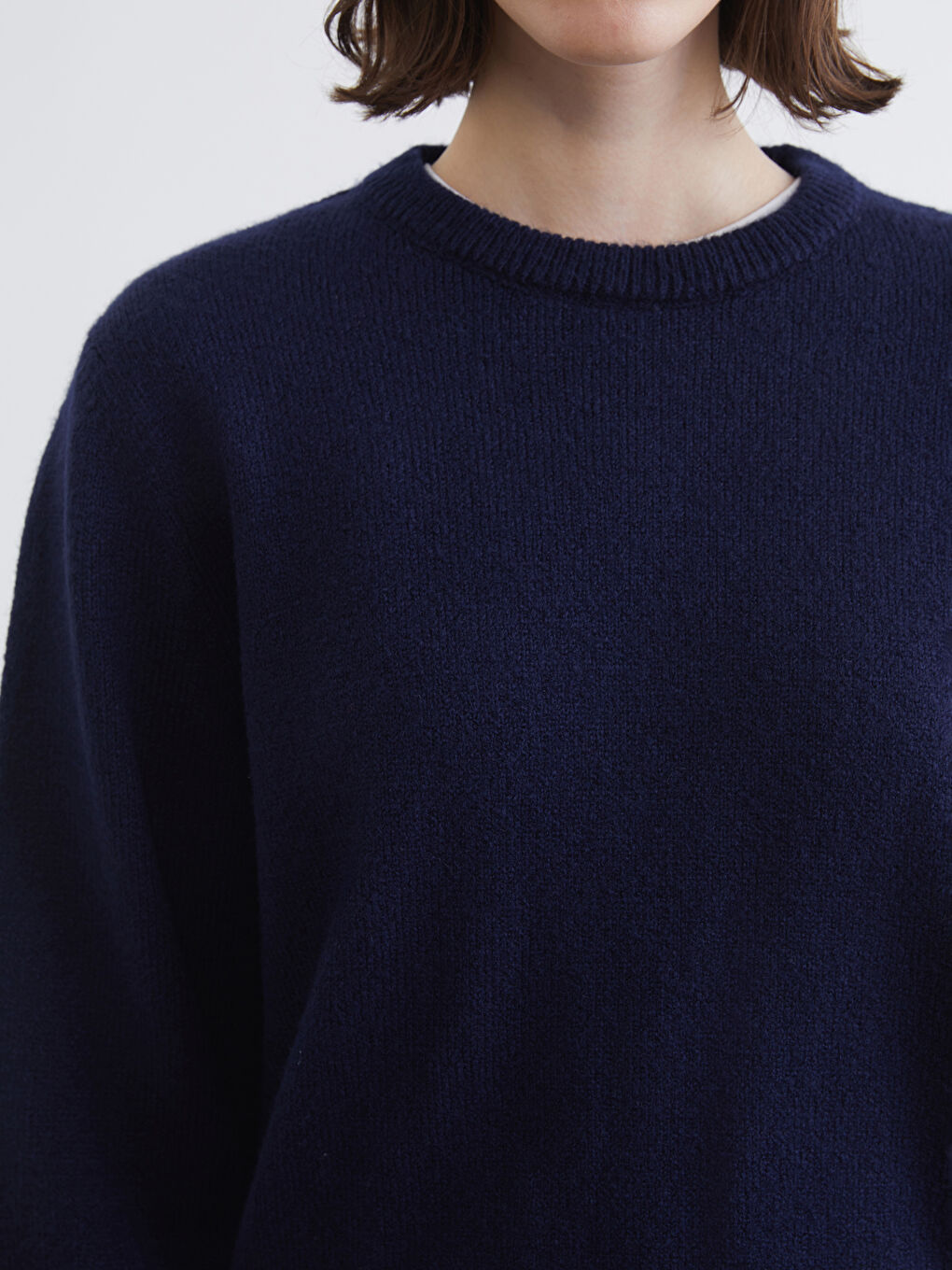 Pulover Tricotat pentru Femei, cu Guler Rotund-2