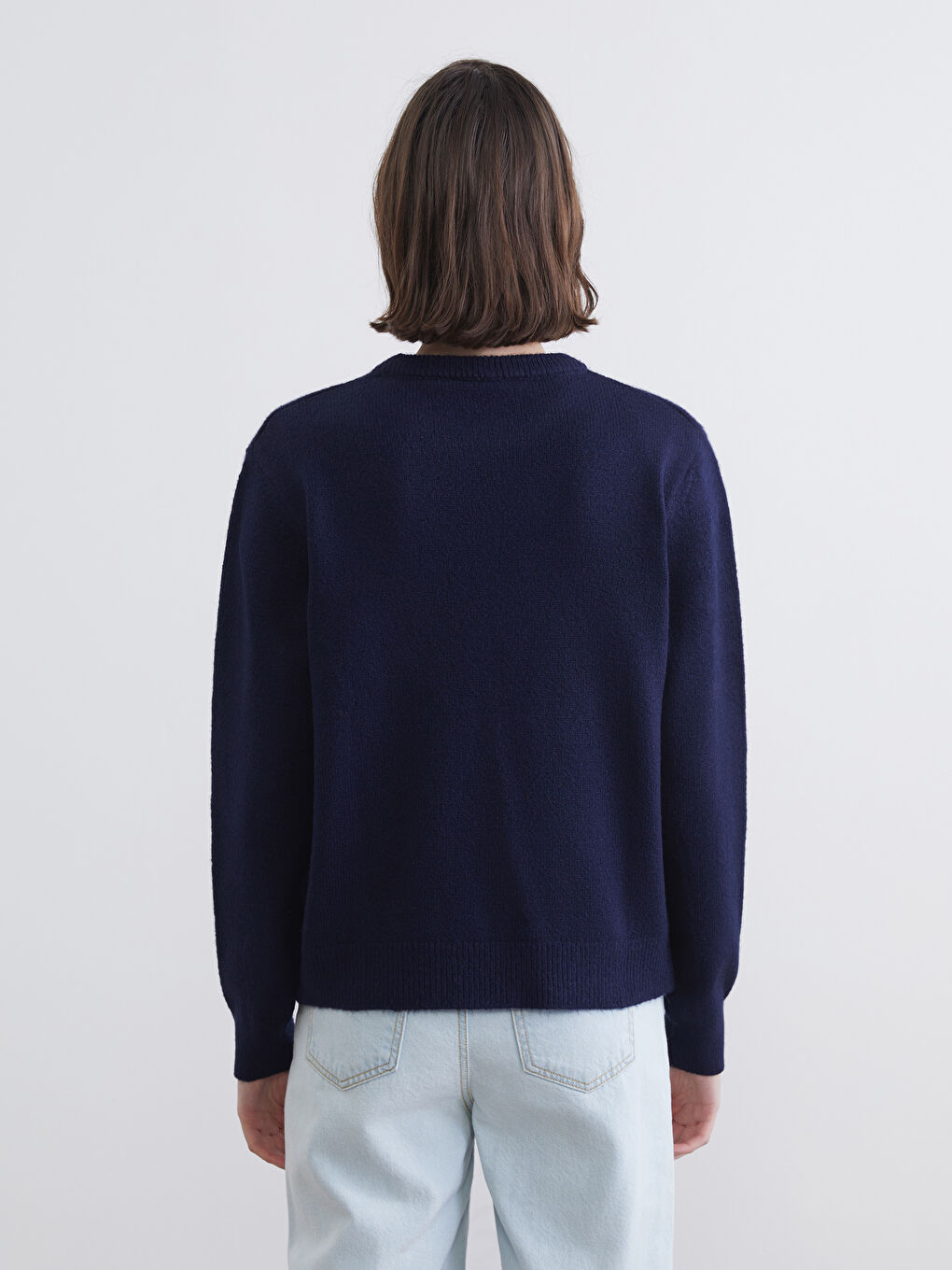 Pulover Tricotat pentru Femei, cu Guler Rotund-3