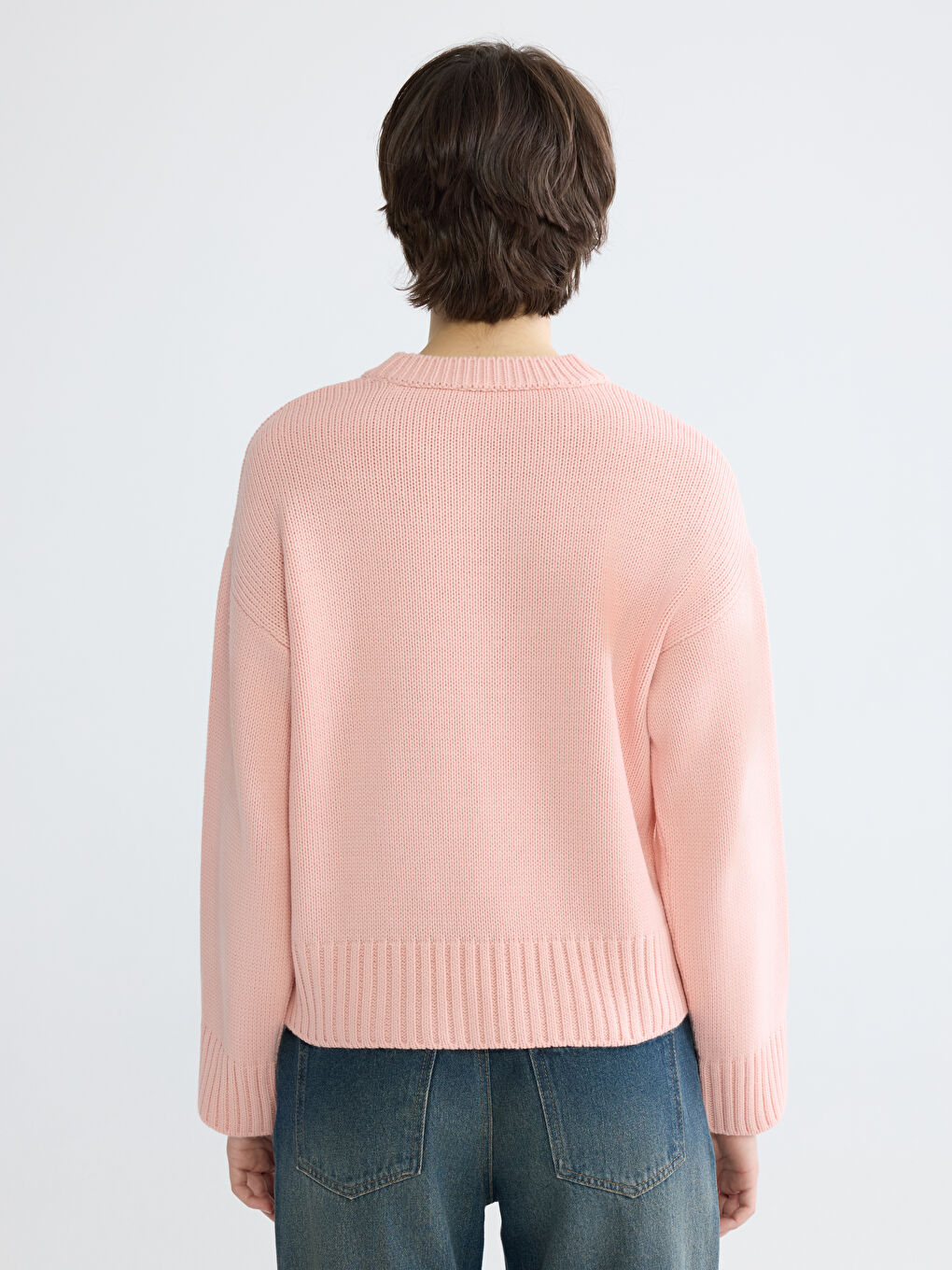 მრგვალი საყელო ქალებისთვის ტრიკოტაჟის სვიტერი-3