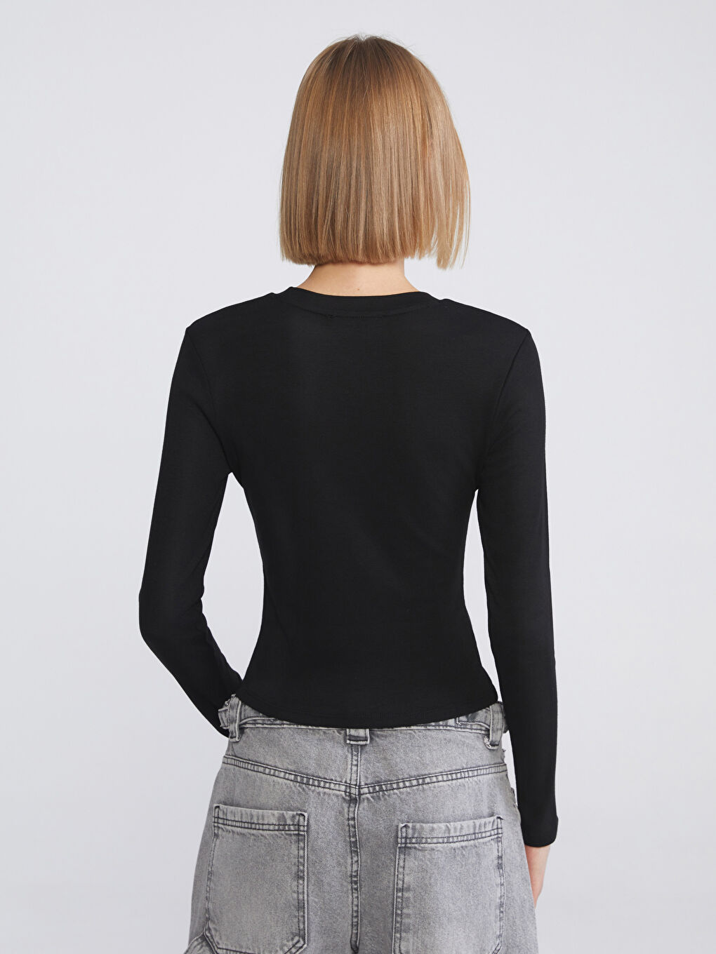 Siyah Bisiklet Yaka Modal Karışımlı Kadın Body-3