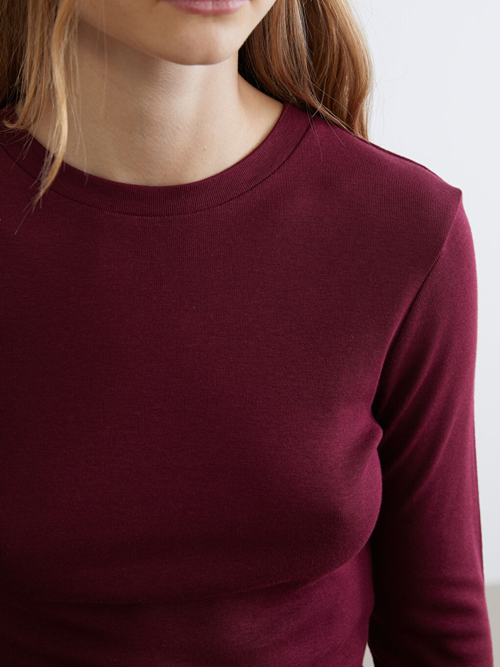 Bordo Bisiklet Yaka Modal Karışımlı Kadın Body-2