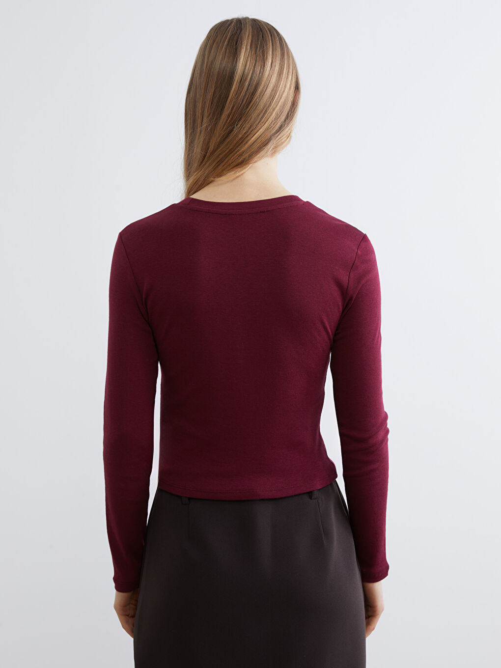 Bordo Bisiklet Yaka Modal Karışımlı Kadın Body-3