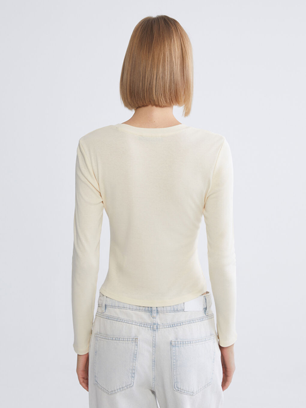 Bej Bisiklet Yaka Modal Karışımlı Kadın Body-3