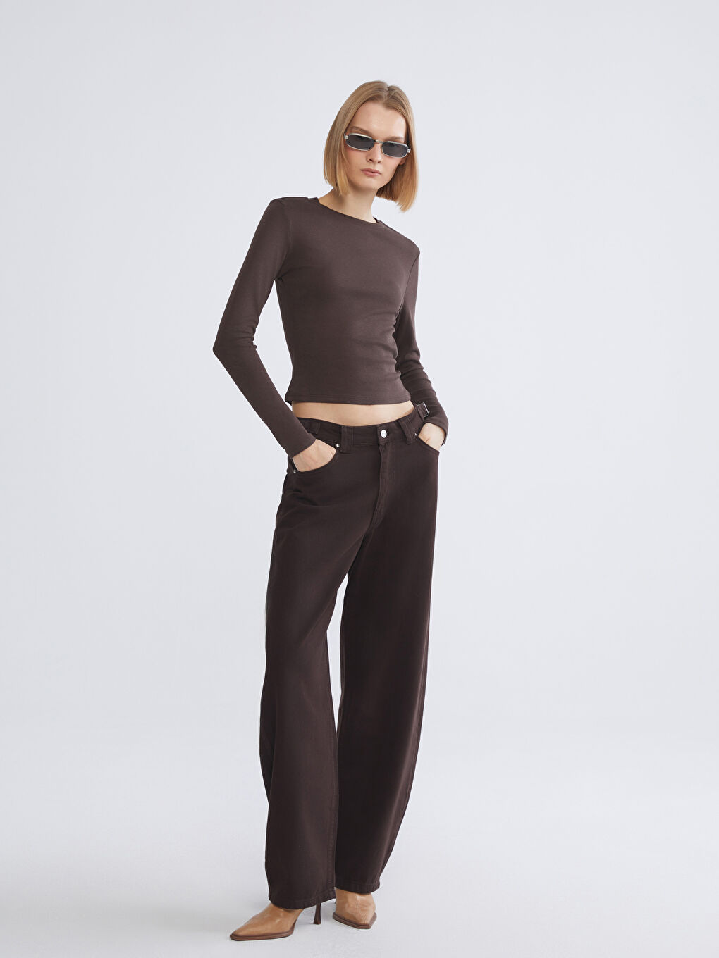 Kahverengi Bisiklet Yaka Modal Karışımlı Kadın Body-1