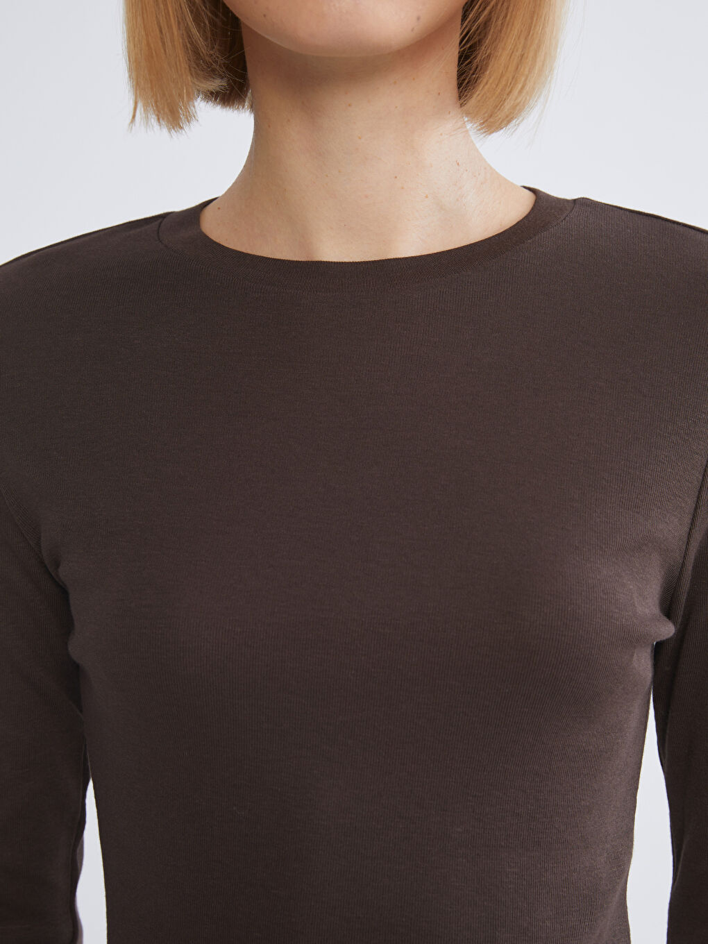 Kahverengi Bisiklet Yaka Modal Karışımlı Kadın Body-2