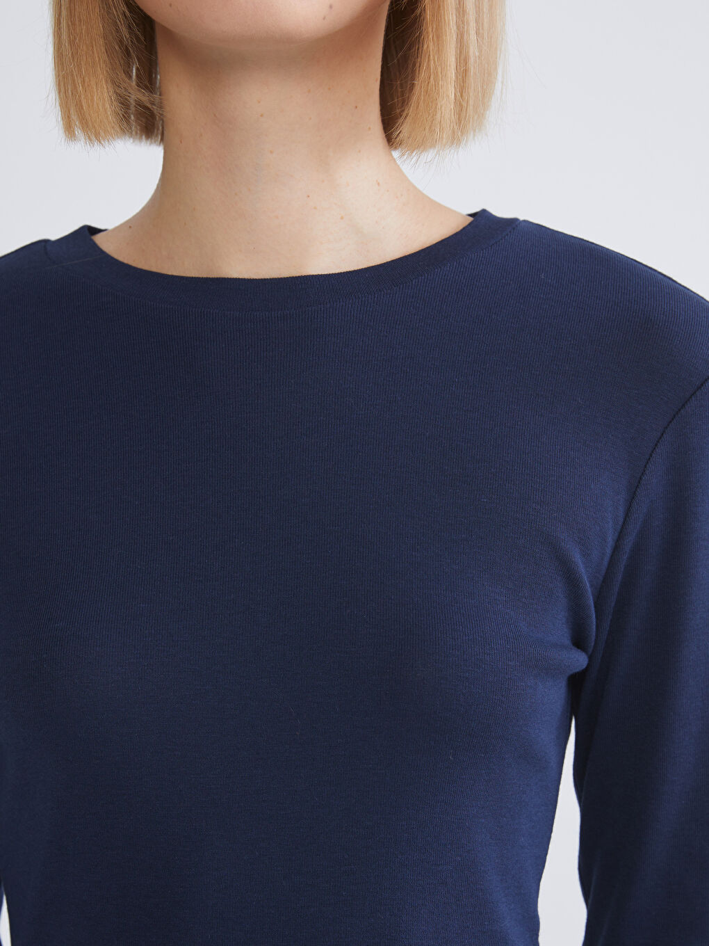 Lacivert Bisiklet Yaka Modal Karışımlı Kadın Body-2