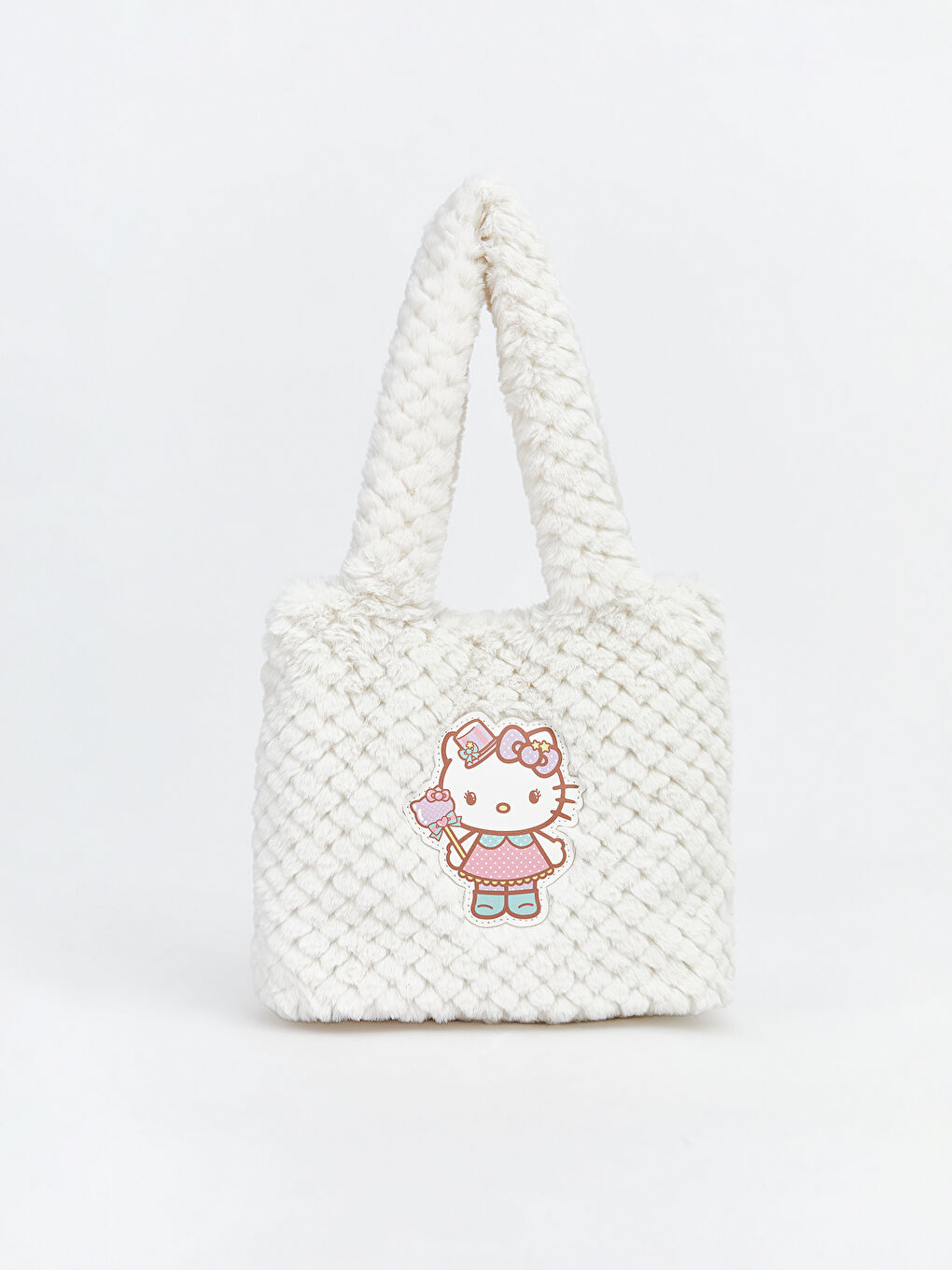 Ekru Hello Kitty Nakışlı Kız Çocuk Pelüş Omuz Çantası