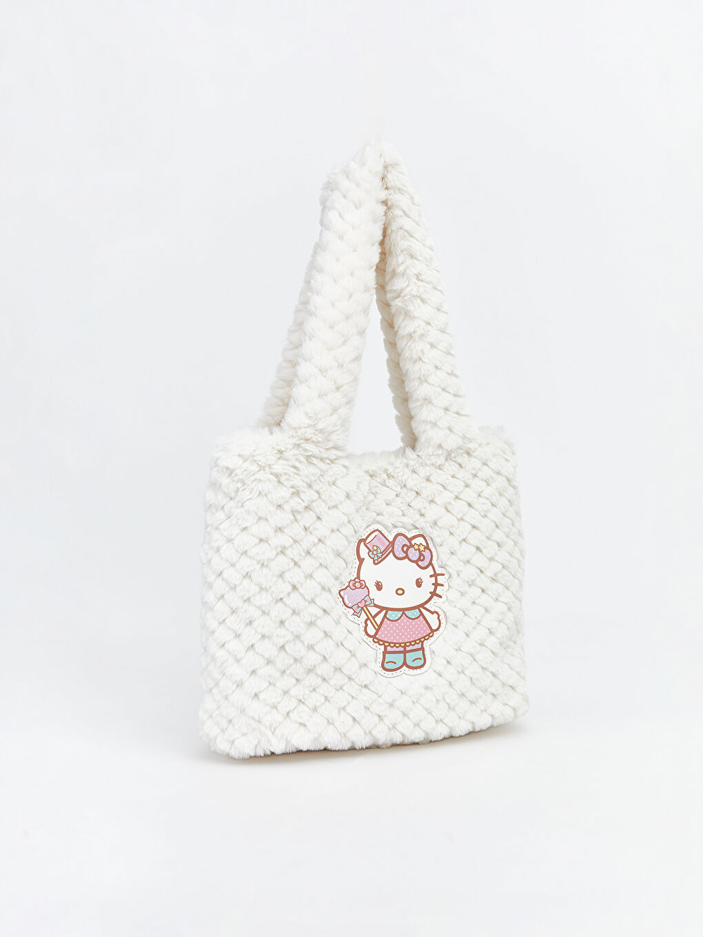 Ekru Hello Kitty Nakışlı Kız Çocuk Pelüş Omuz Çantası-1