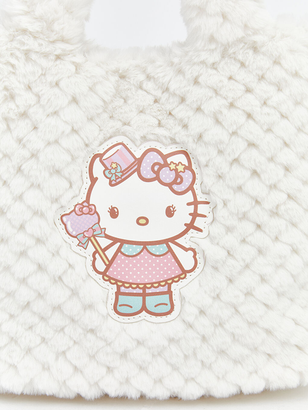 Ekru Hello Kitty Nakışlı Kız Çocuk Pelüş Omuz Çantası-2