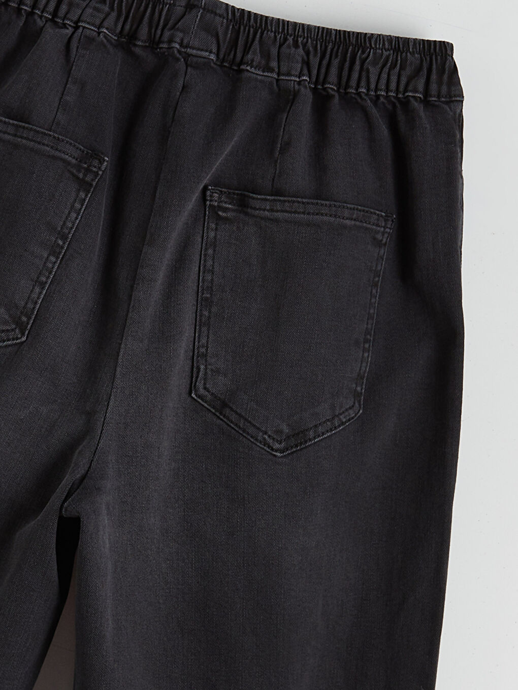 Siyah Beli Lastikli Wideleg Kadın Jean Pantolon-5