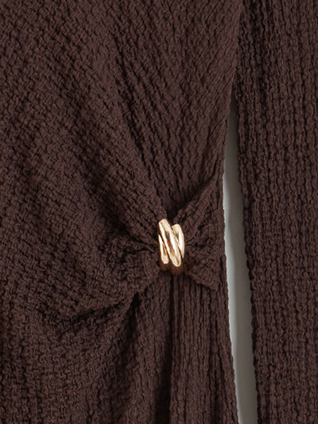 Kahverengi Bisiklet Yaka Dokulu Büzgülü Elbise-5