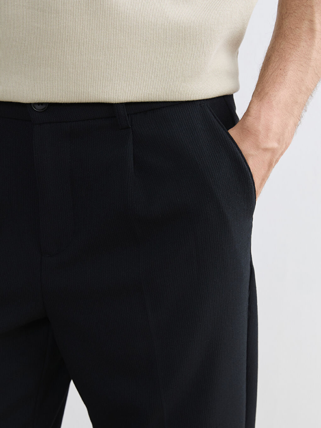 Lacivert Standart Kalıp Erkek Pileli Pantolon-2