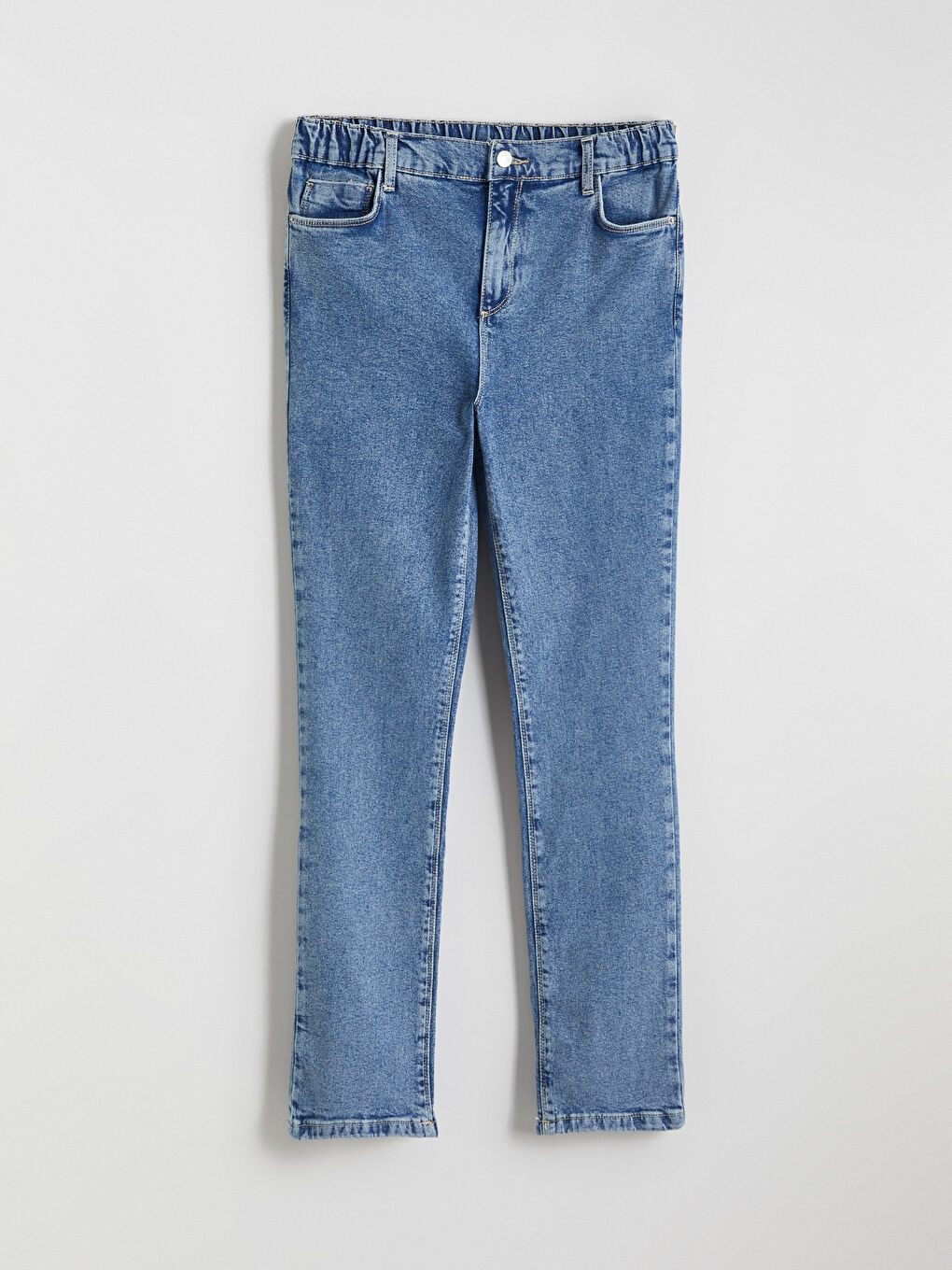 İndigo Beli Lastikli Slim Fit Kadın Jean Pantolon-4