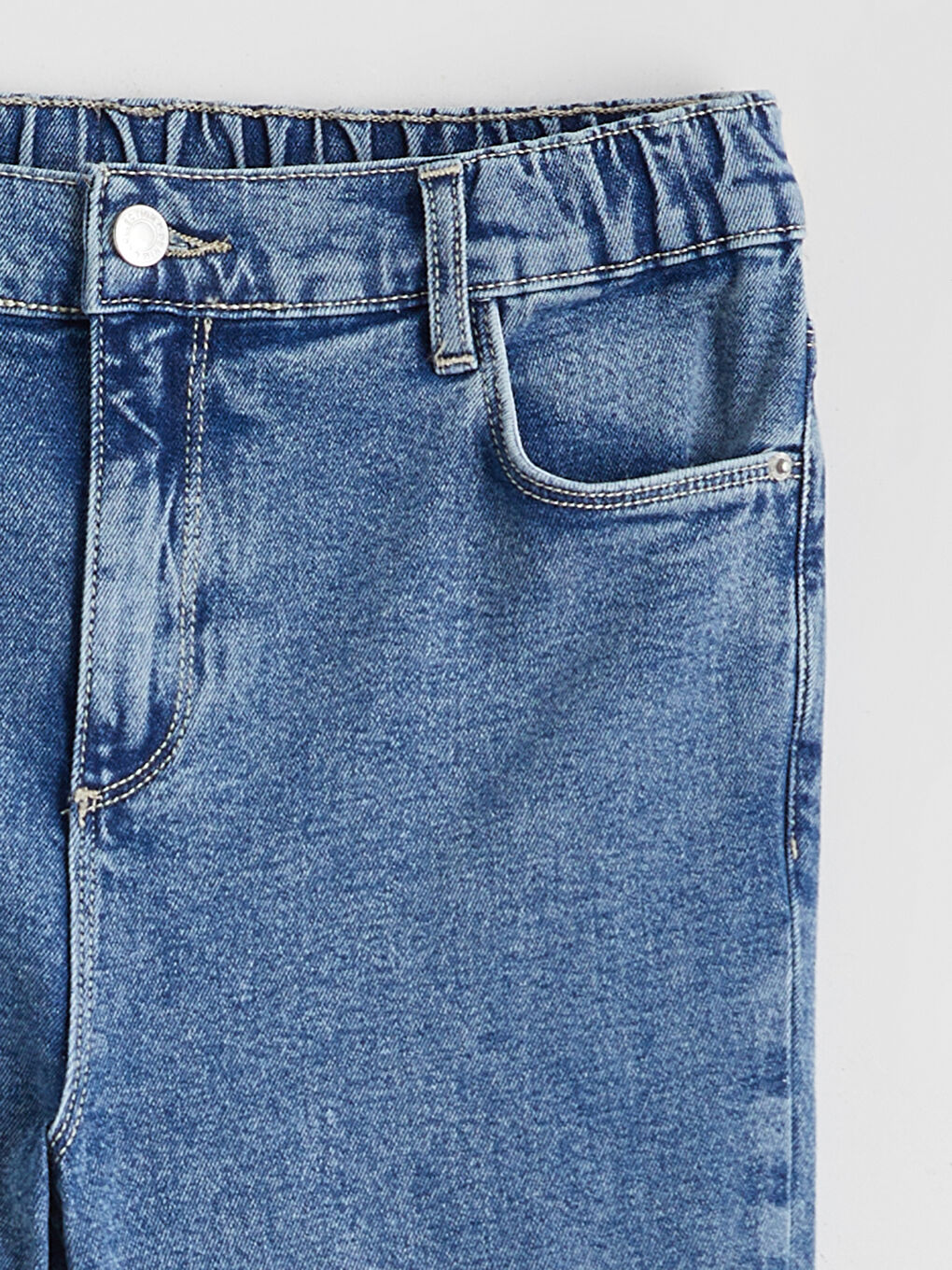 İndigo Beli Lastikli Slim Fit Kadın Jean Pantolon-5