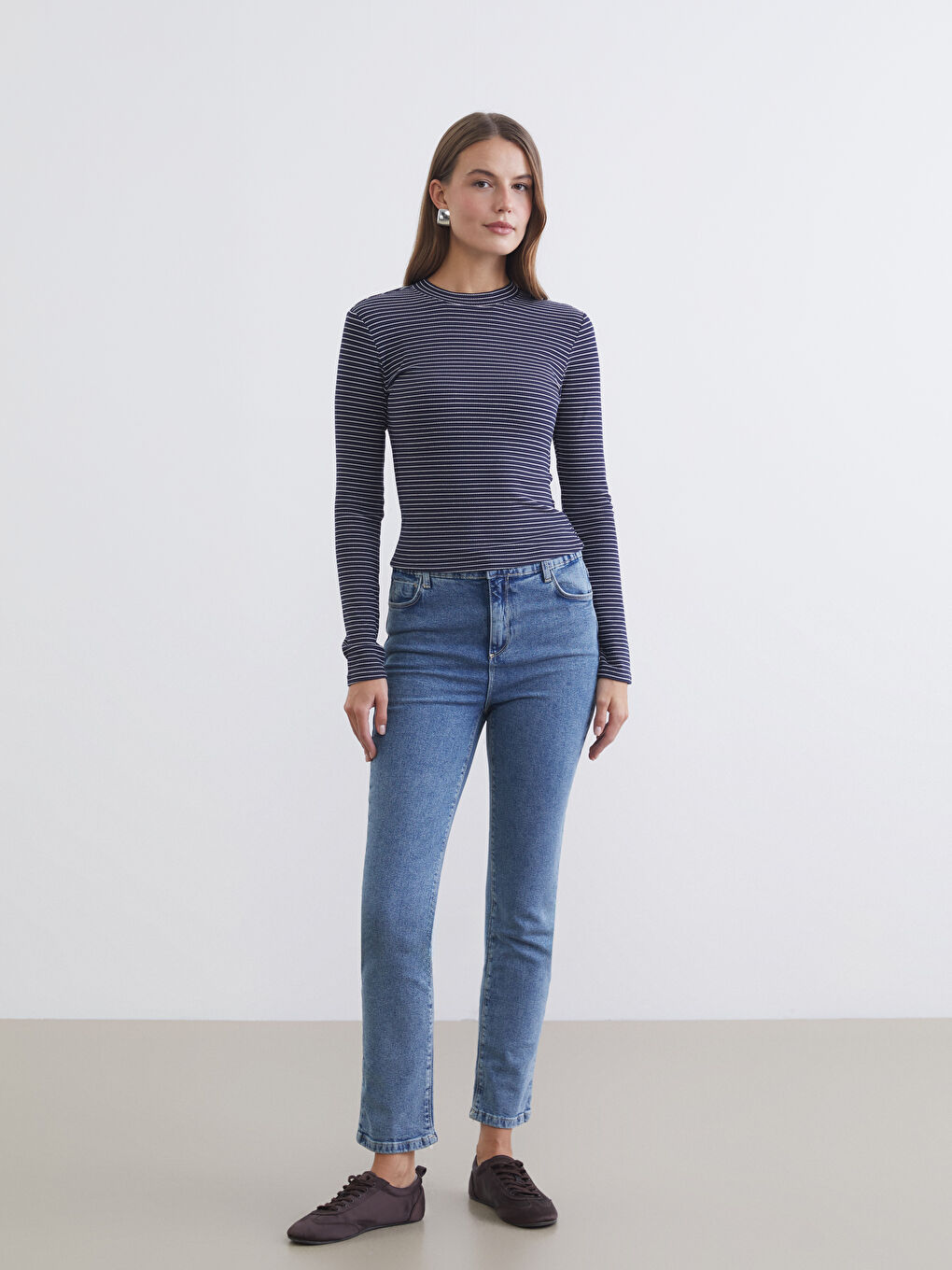 İndigo Beli Lastikli Slim Fit Kadın Jean Pantolon