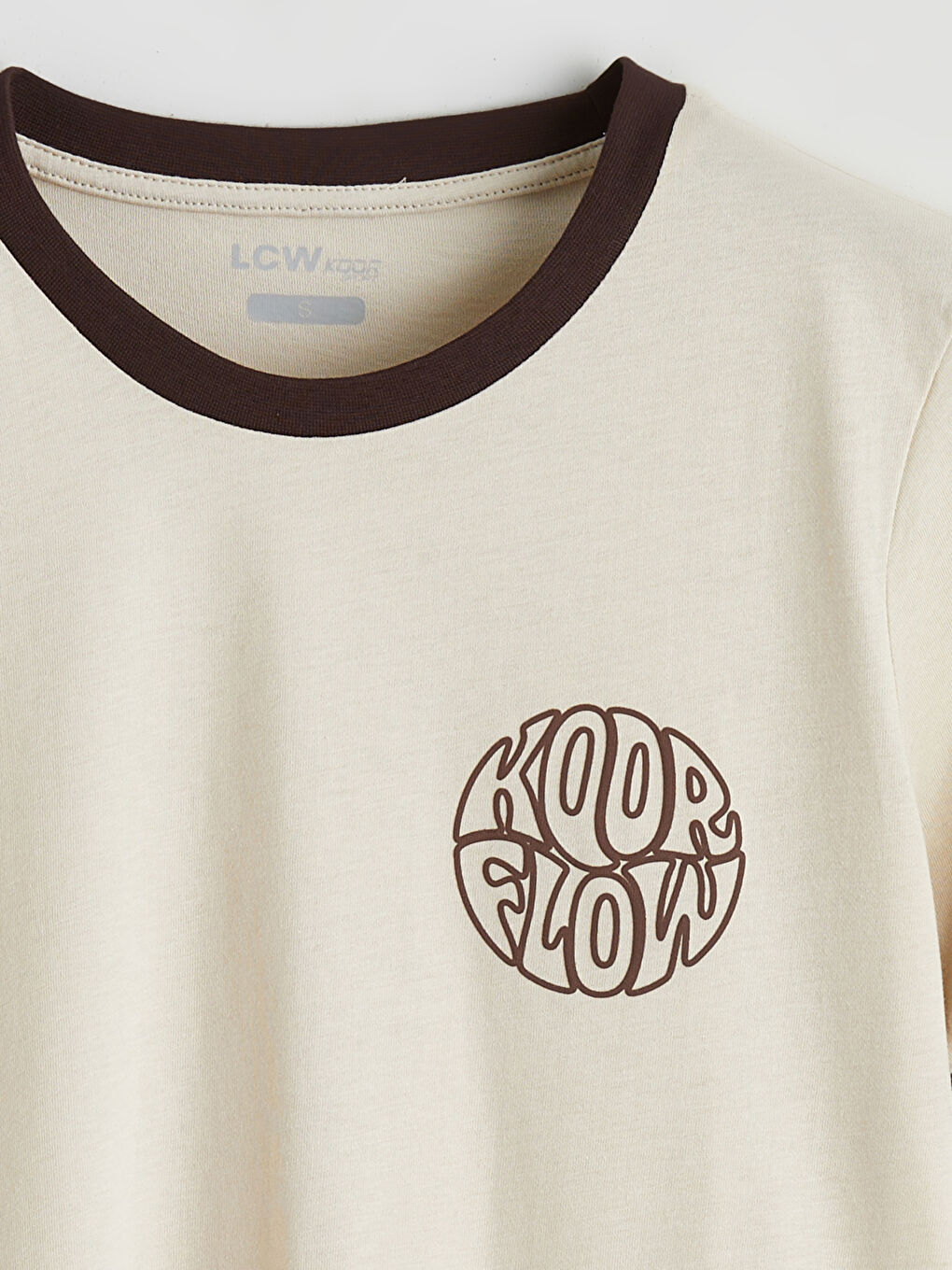 Bej Bisiklet Yaka Baskılı Kadın Spor Tişört-5