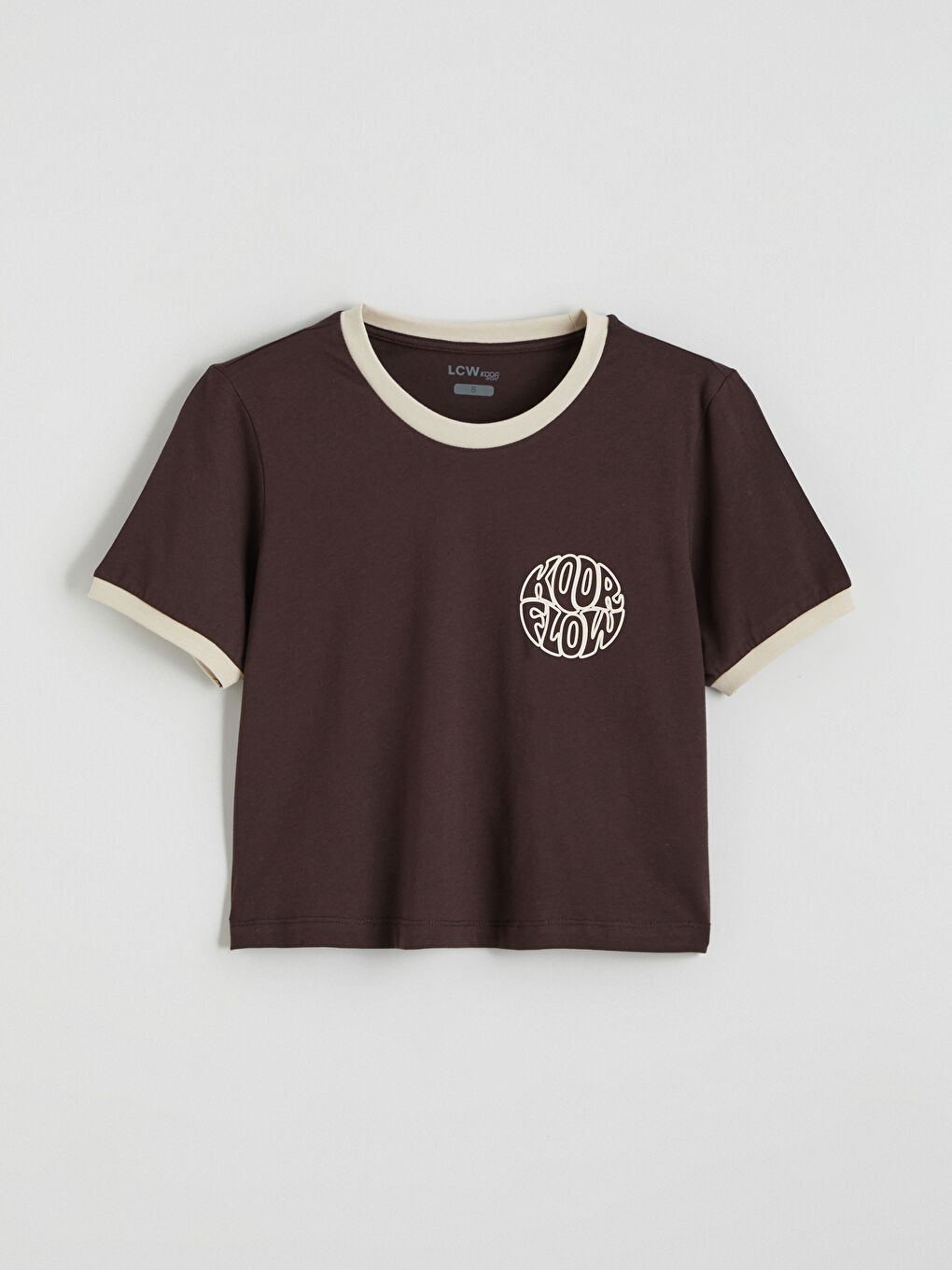 Kahverengi Bisiklet Yaka Baskılı Kadın Spor Tişört-4