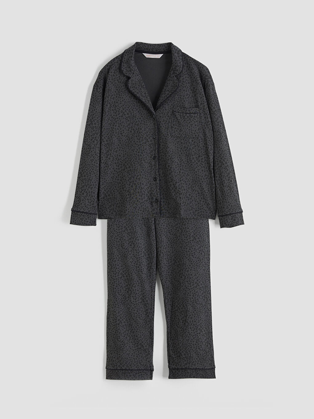 Antrasit Gömlek Yaka Leopar Desenli Kadın Pijama Takımı-4