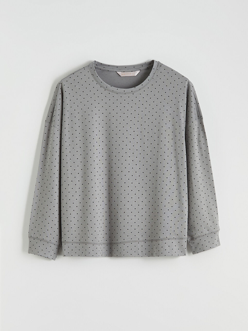 Gri Bisiklet Yaka Puantiyeli Kadın Pijama Takımı-5