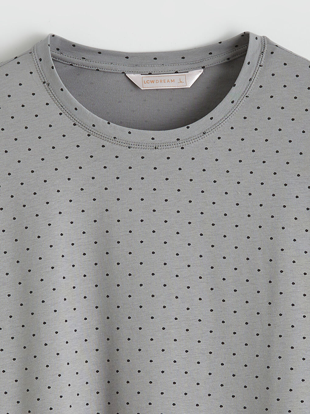 Gri Bisiklet Yaka Puantiyeli Kadın Pijama Takımı-6