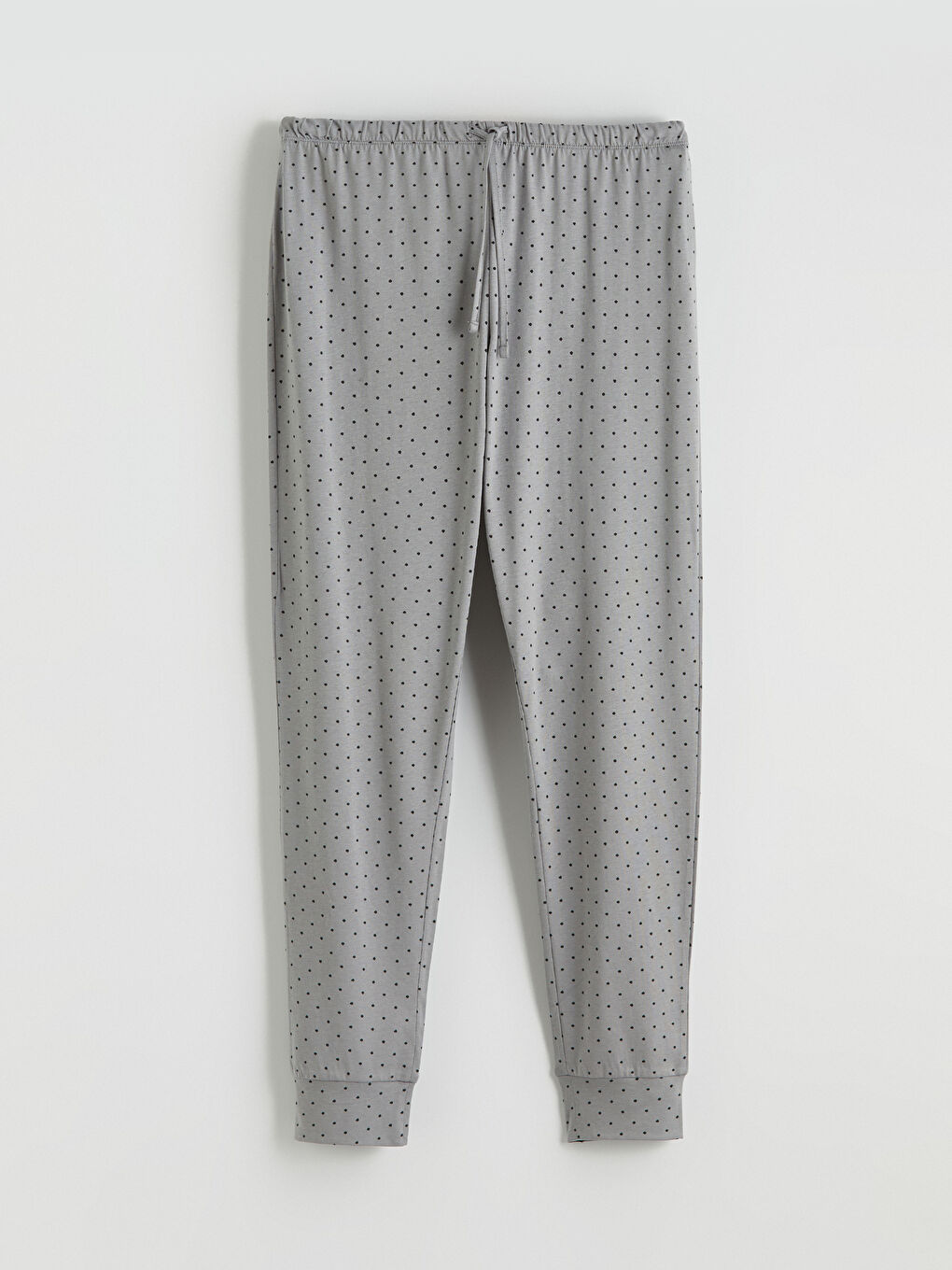 Gri Bisiklet Yaka Puantiyeli Kadın Pijama Takımı-7