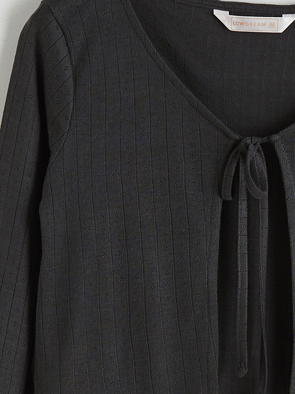 Antrasit Bağlamalı Yaka Dokulu Kadın Pijama Takımı-7