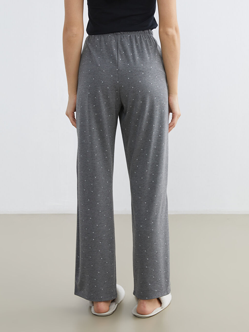 Gri Beli Lastikli Puantiyeli Kadın Pijama Altı-3