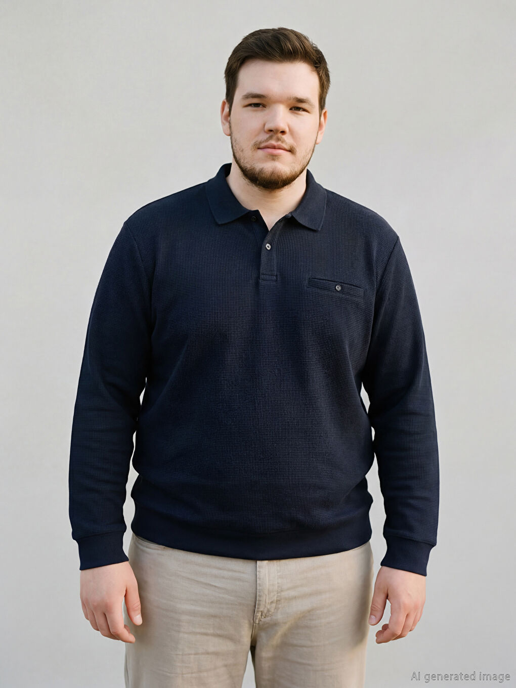 Lacivert Büyük Beden Polo Yaka Erkek Sweatshirt