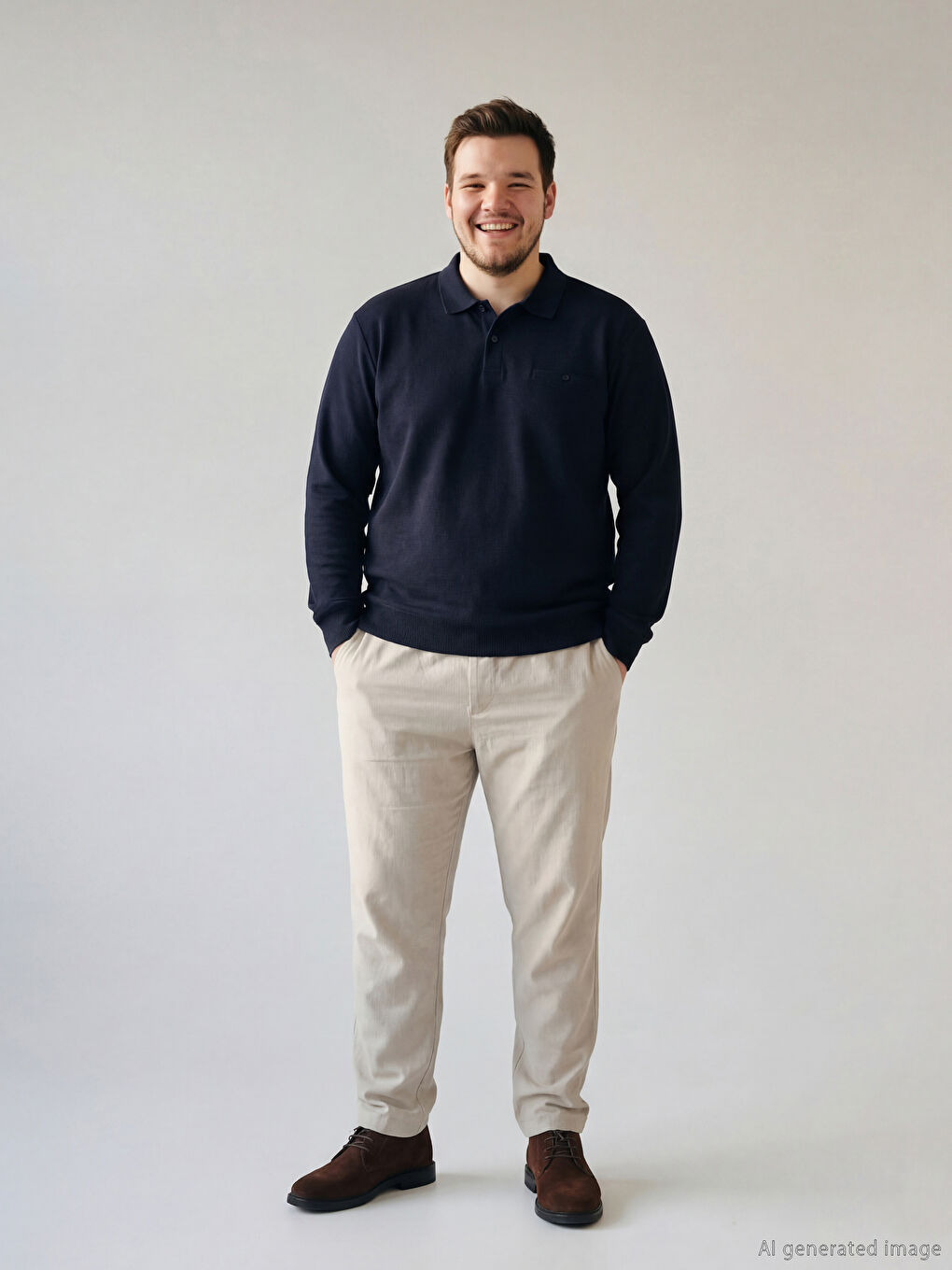 Lacivert Büyük Beden Polo Yaka Erkek Sweatshirt-1