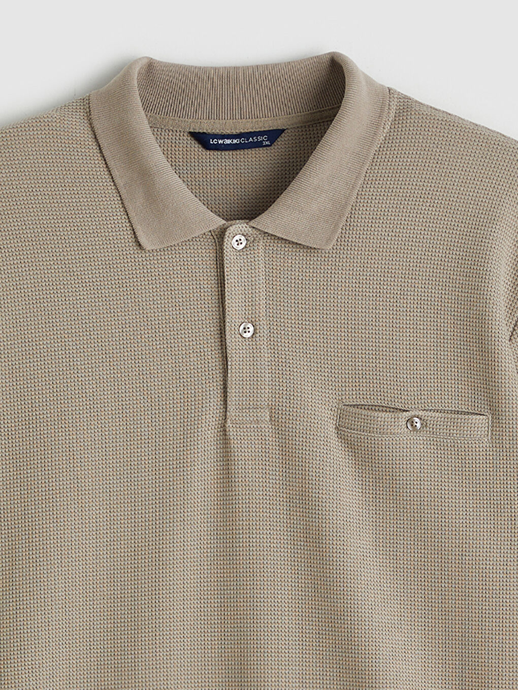 Bej Büyük Beden Polo Yaka Erkek Sweatshirt-3