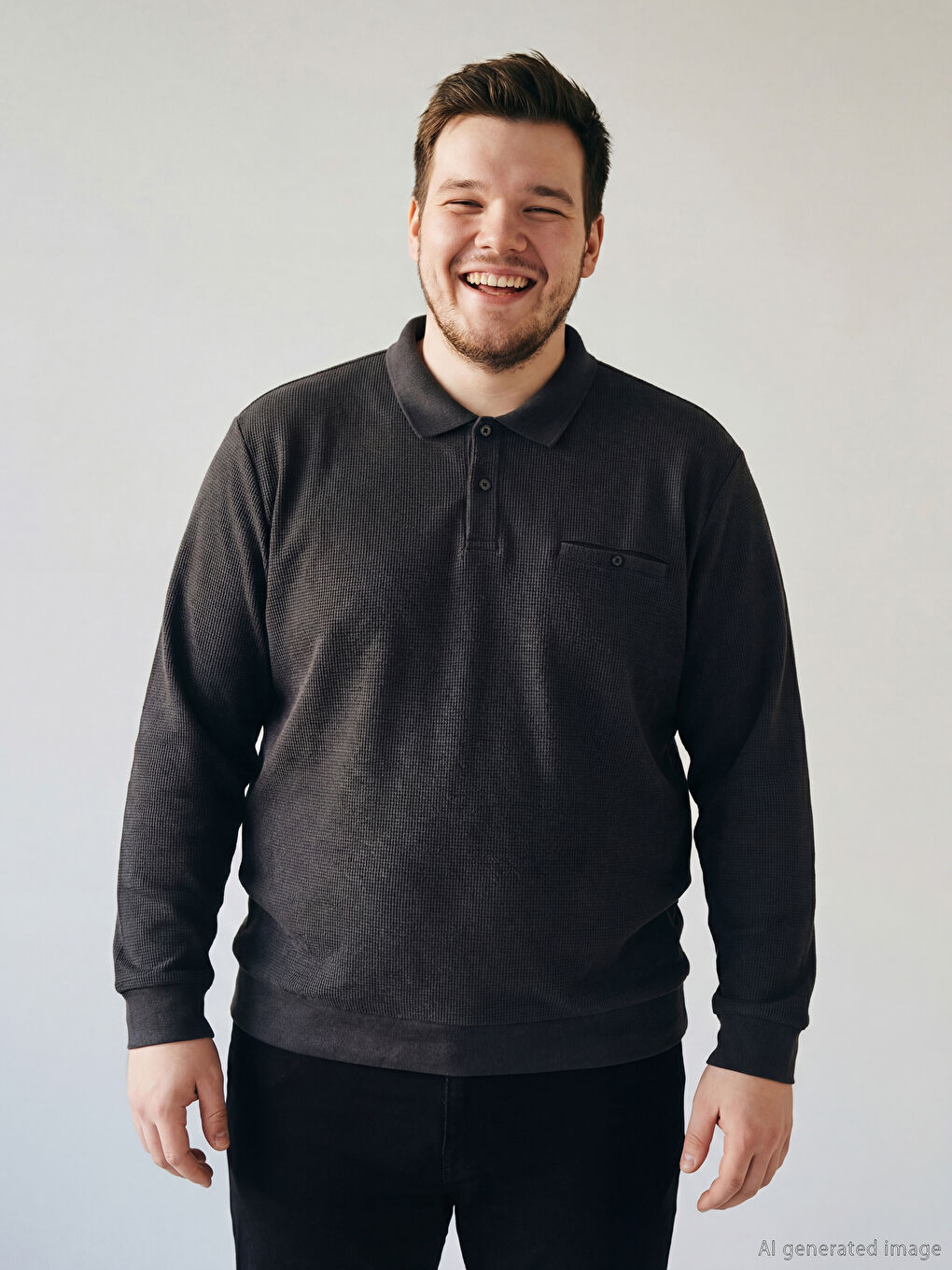 Antrasit Büyük Beden Polo Yaka Erkek Sweatshirt