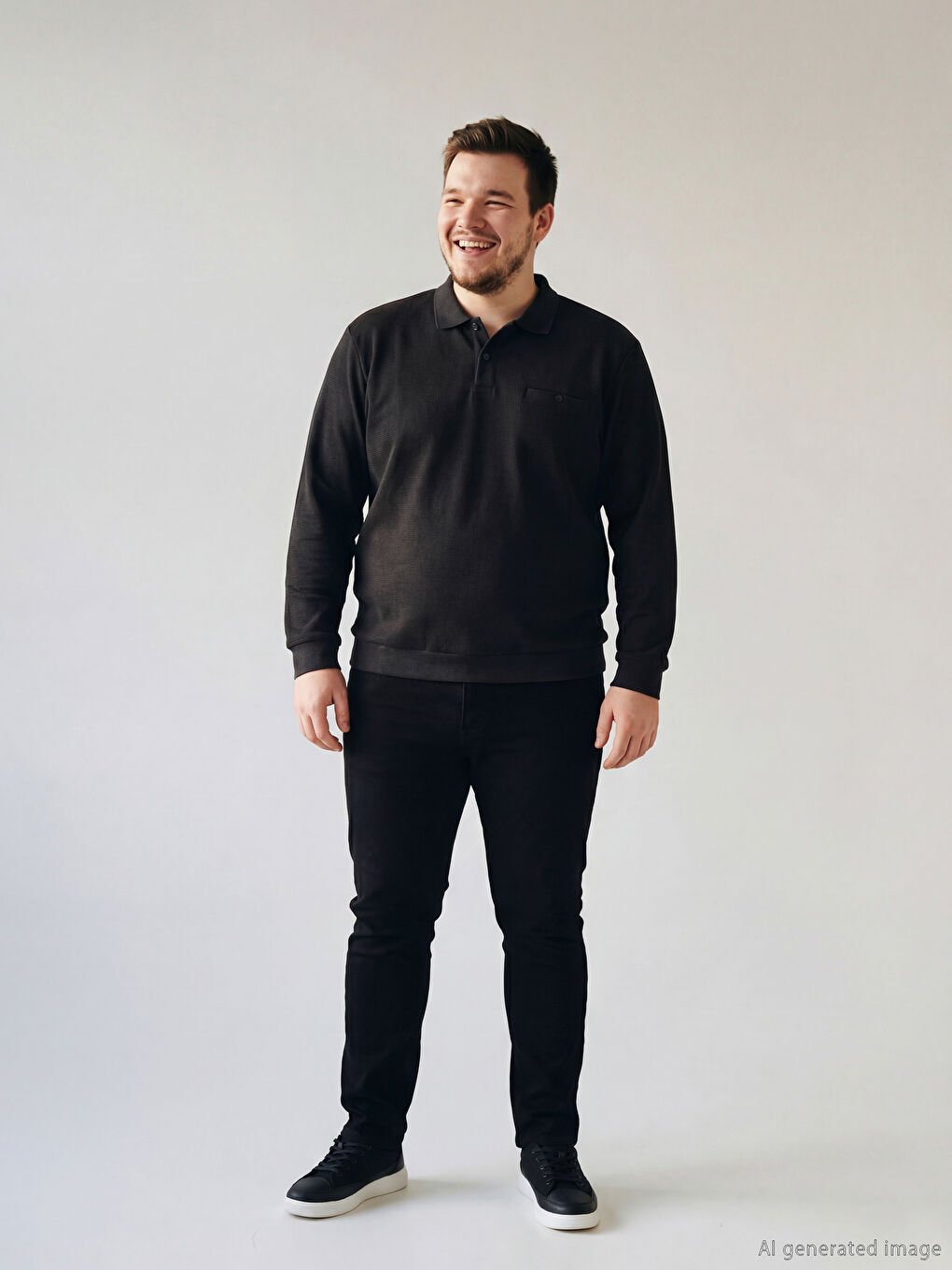 Antrasit Büyük Beden Polo Yaka Erkek Sweatshirt-1