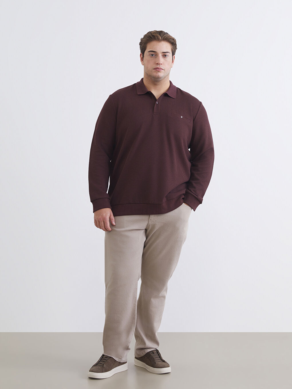 Bordo Polo Yaka Erkek Sweatshirt-1