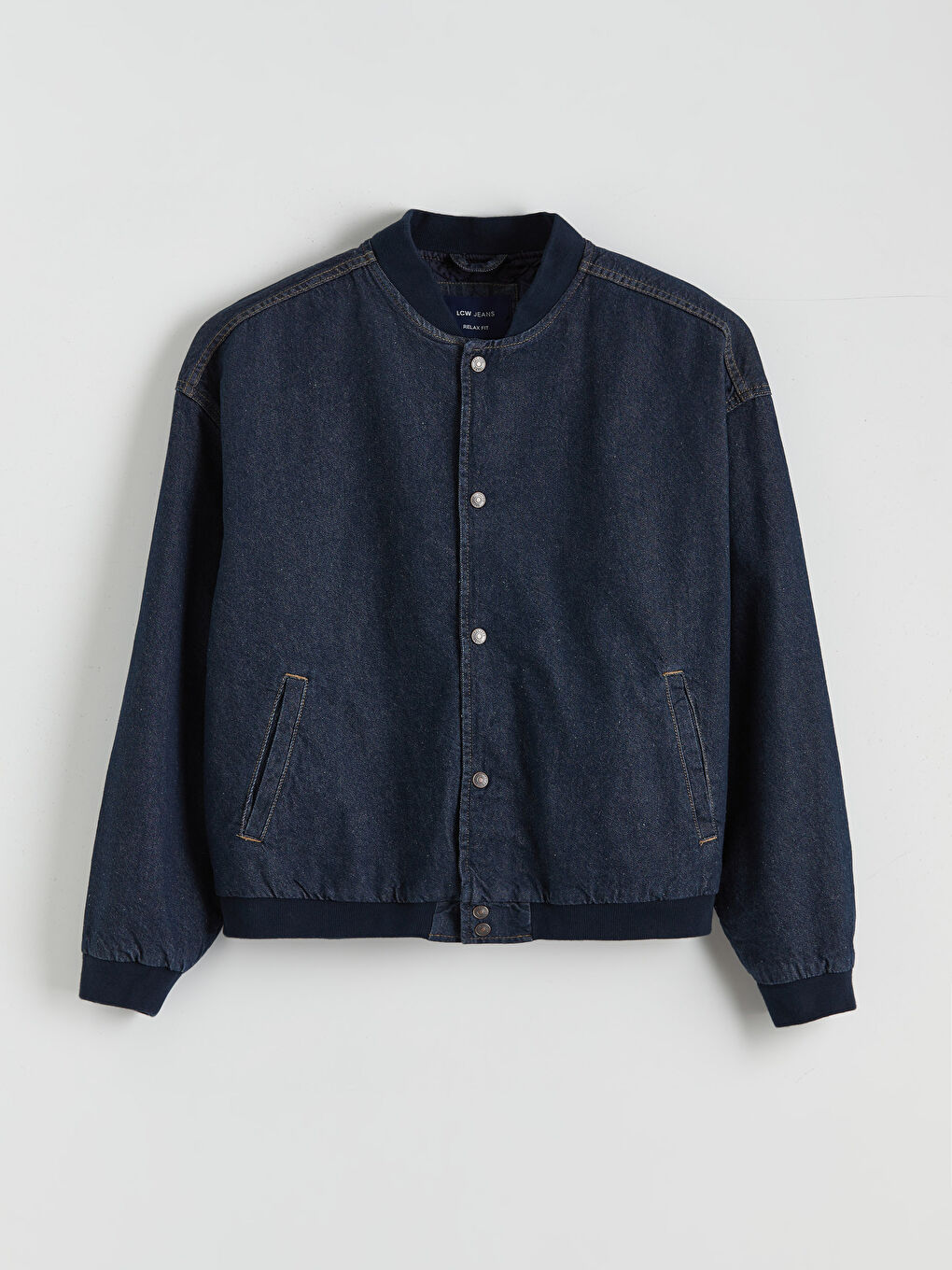 İndigo Rahat Kalıp Kolej Yaka Erkek Bomber Jean Ceket-5