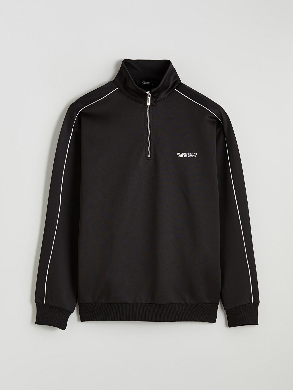 Siyah Dik Yaka Baskılı Erkek Sweatshirt-4