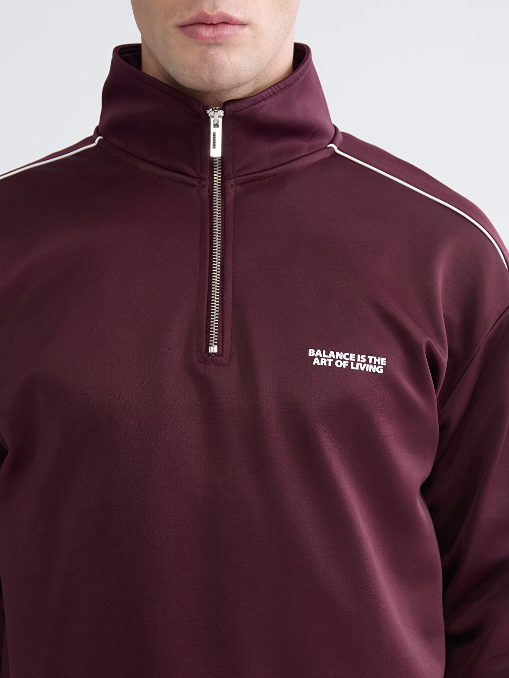 Mürdüm Dik Yaka Baskılı Erkek Sweatshirt-2