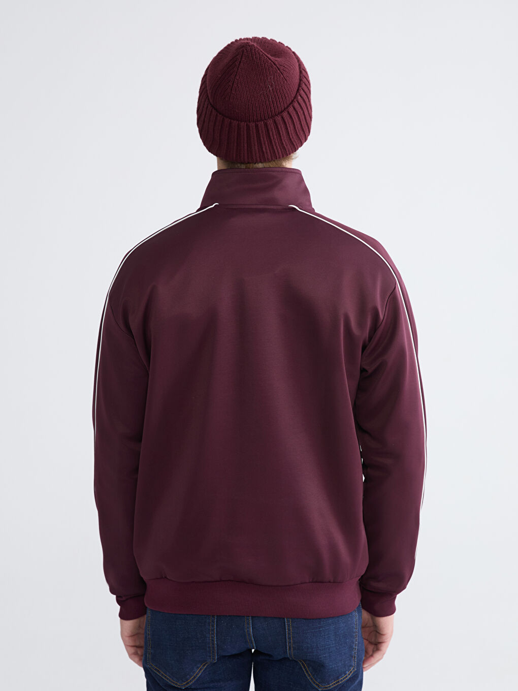 Mürdüm Dik Yaka Baskılı Erkek Sweatshirt-3