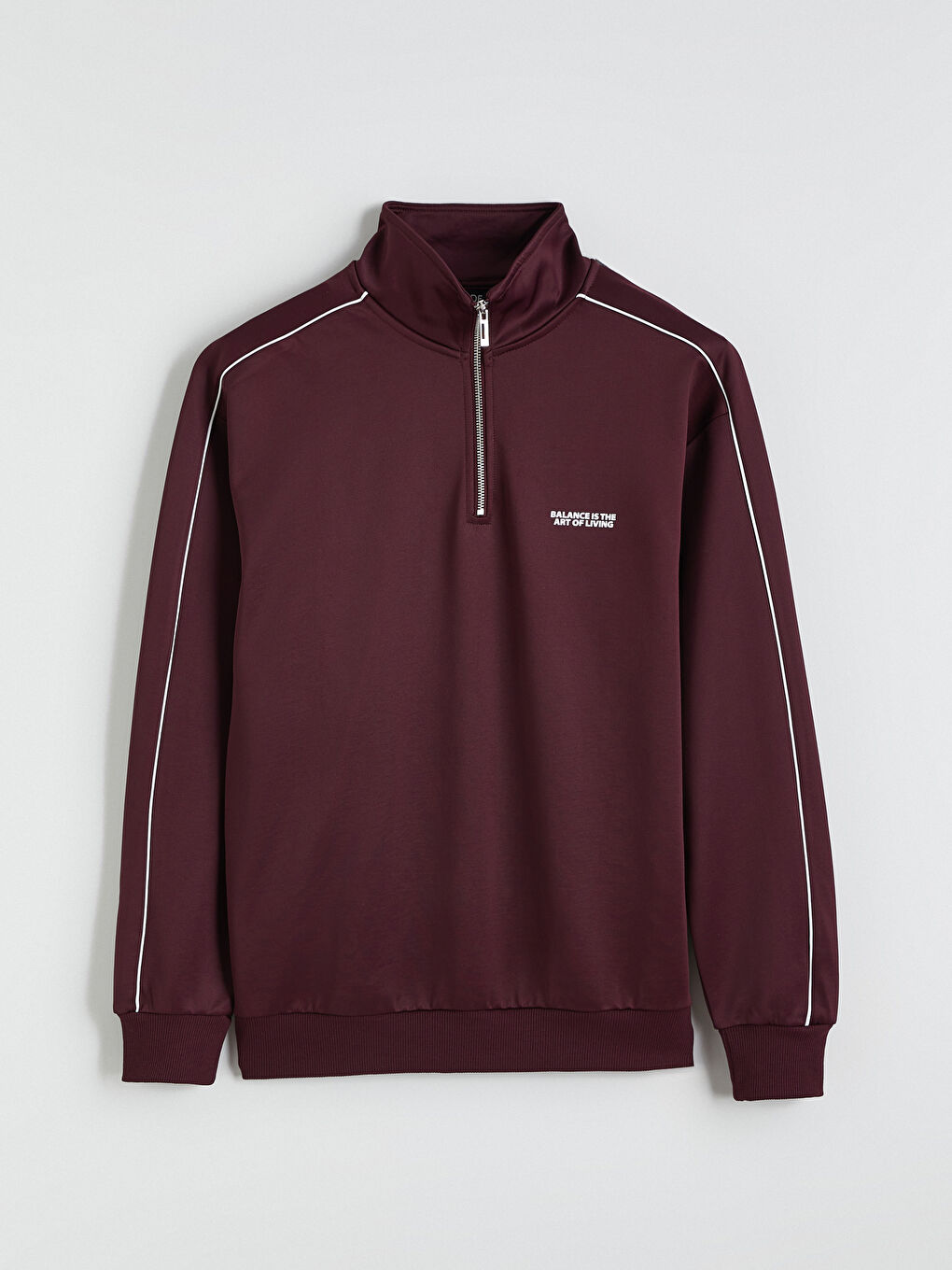 Mürdüm Dik Yaka Baskılı Erkek Sweatshirt-4