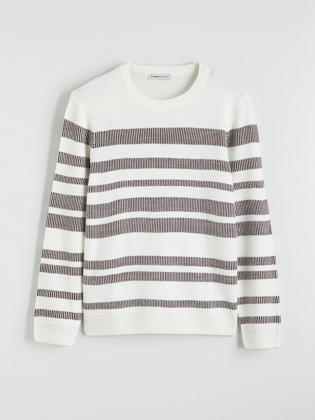 Ekru Bisiklet Yaka Çizgili Erkek Triko Kazak-4