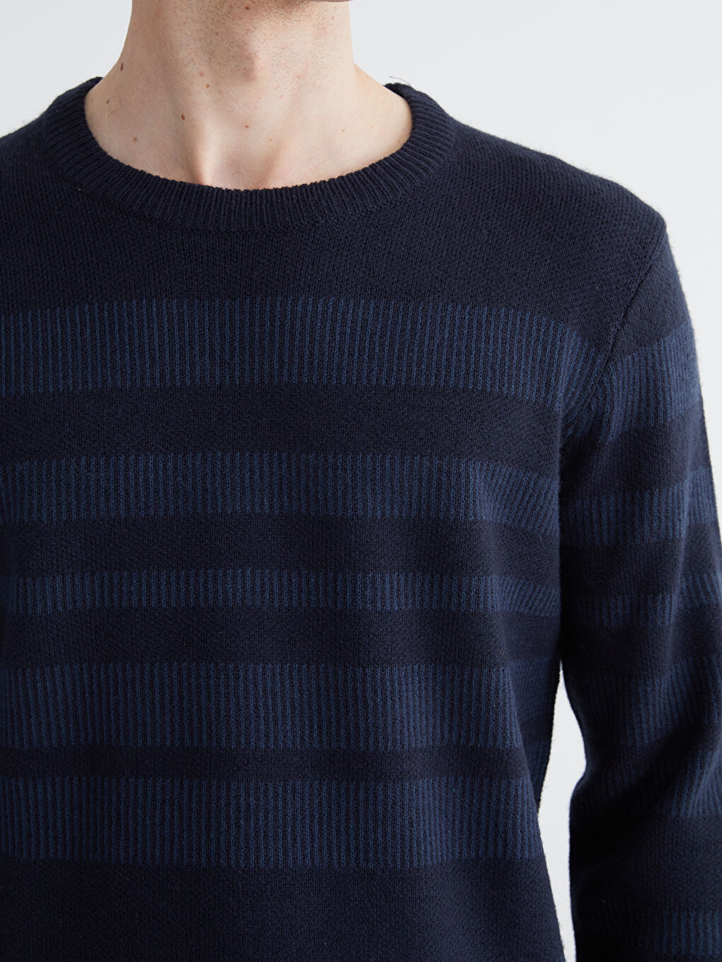 Lacivert Bisiklet Yaka Çizgili Erkek Triko Kazak-2