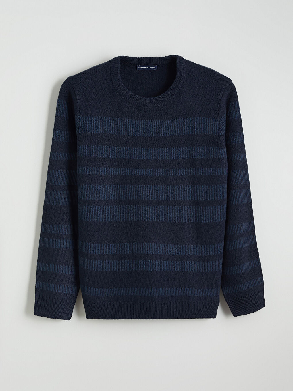 Lacivert Bisiklet Yaka Çizgili Erkek Triko Kazak-4