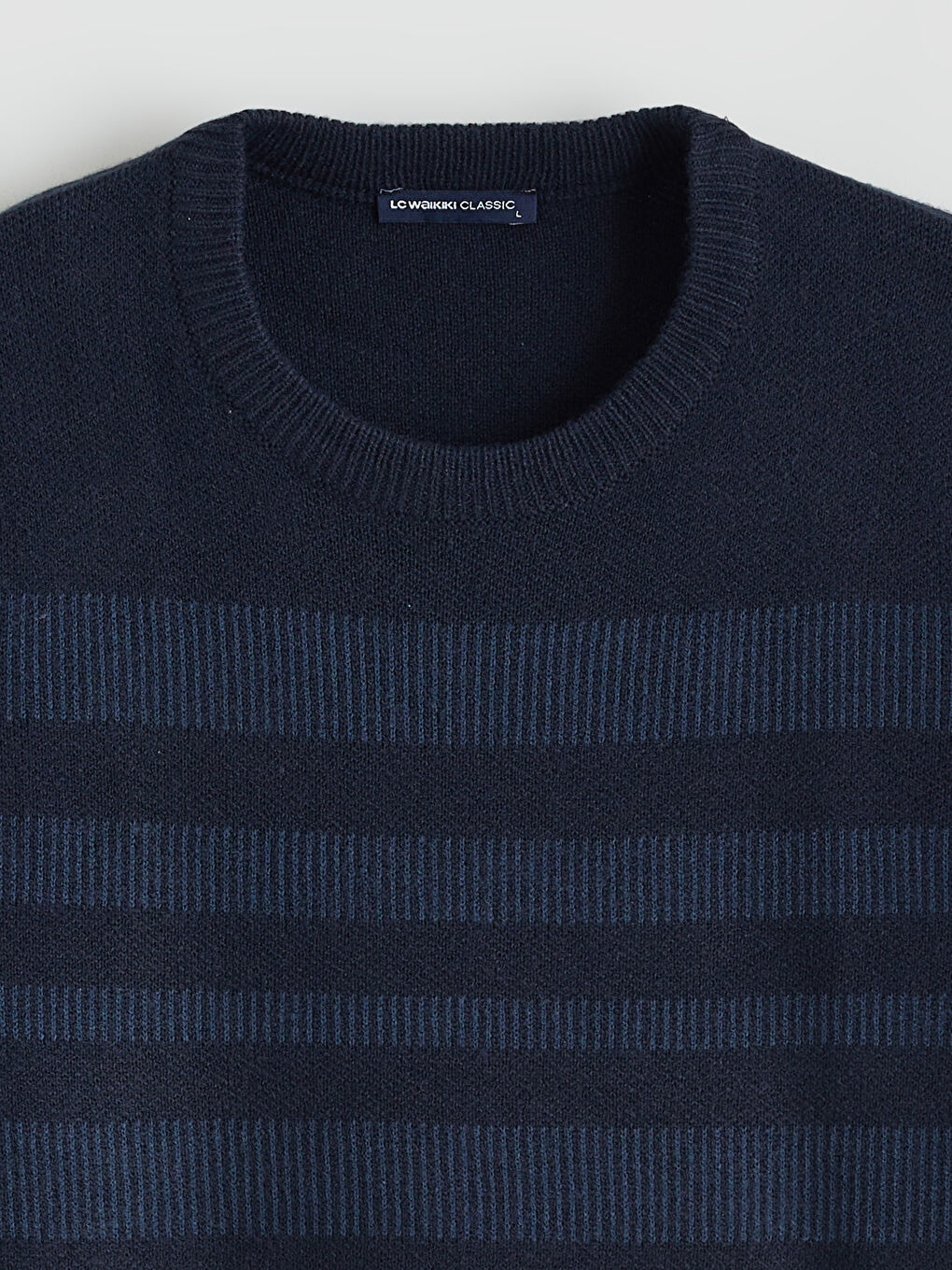 Lacivert Bisiklet Yaka Çizgili Erkek Triko Kazak-5