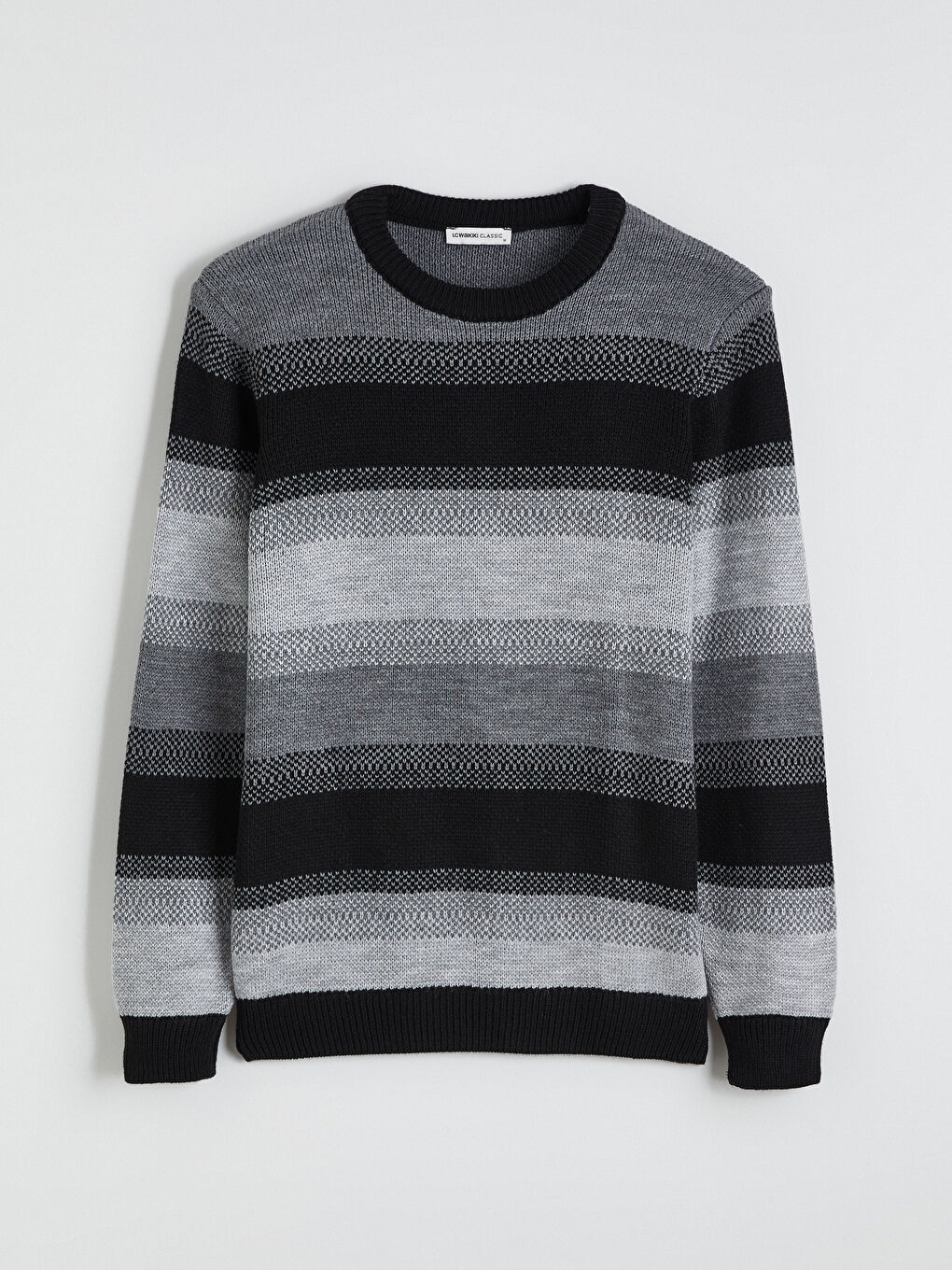 Siyah Bisiklet Yaka Çizgili Erkek Triko Kazak-4