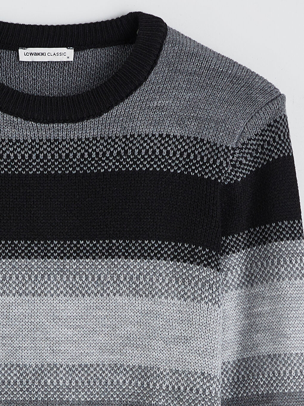 Siyah Bisiklet Yaka Çizgili Erkek Triko Kazak-5